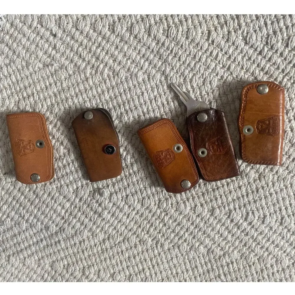 Vtg Leather Key Case Holder Lot 17pc Snap Pouch Dealership Ford Crysler Garnett